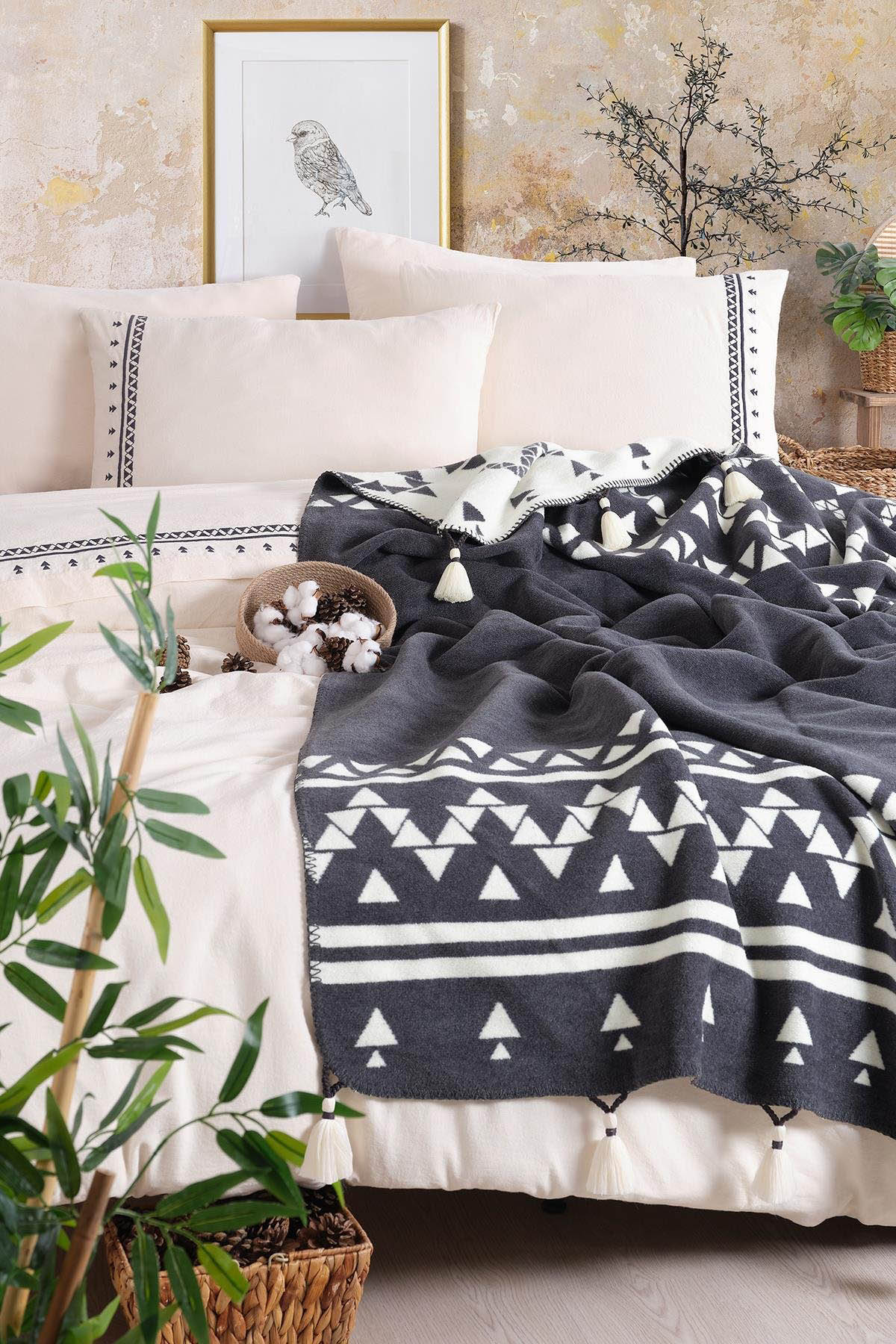 İyi Geceler Keops Battaniyeli Çift Kişilik Nevresim Takımı - Antrasit