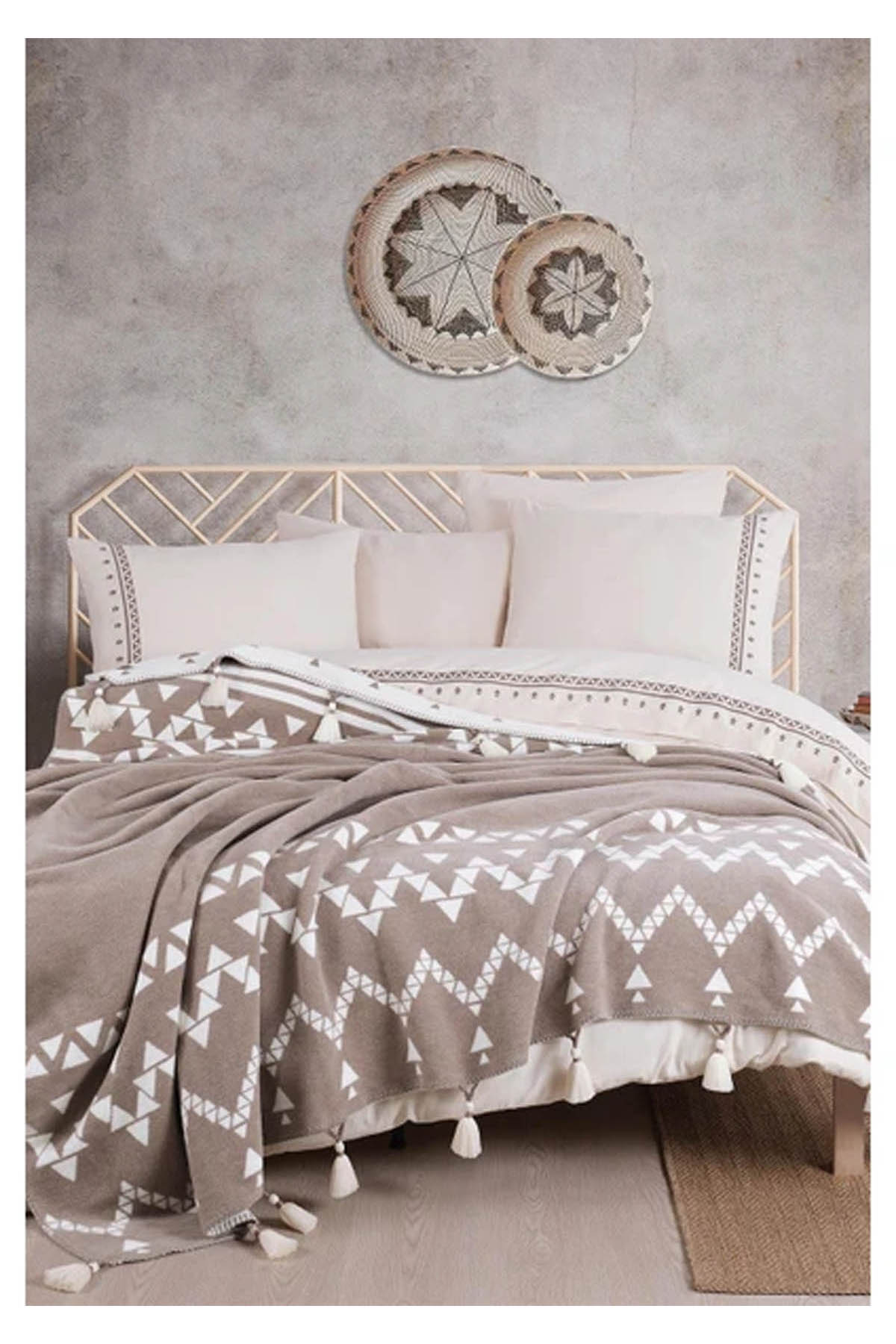 İyi Geceler Keops Battaniyeli Çift Kişilik Nevresim Takımı - Vizon