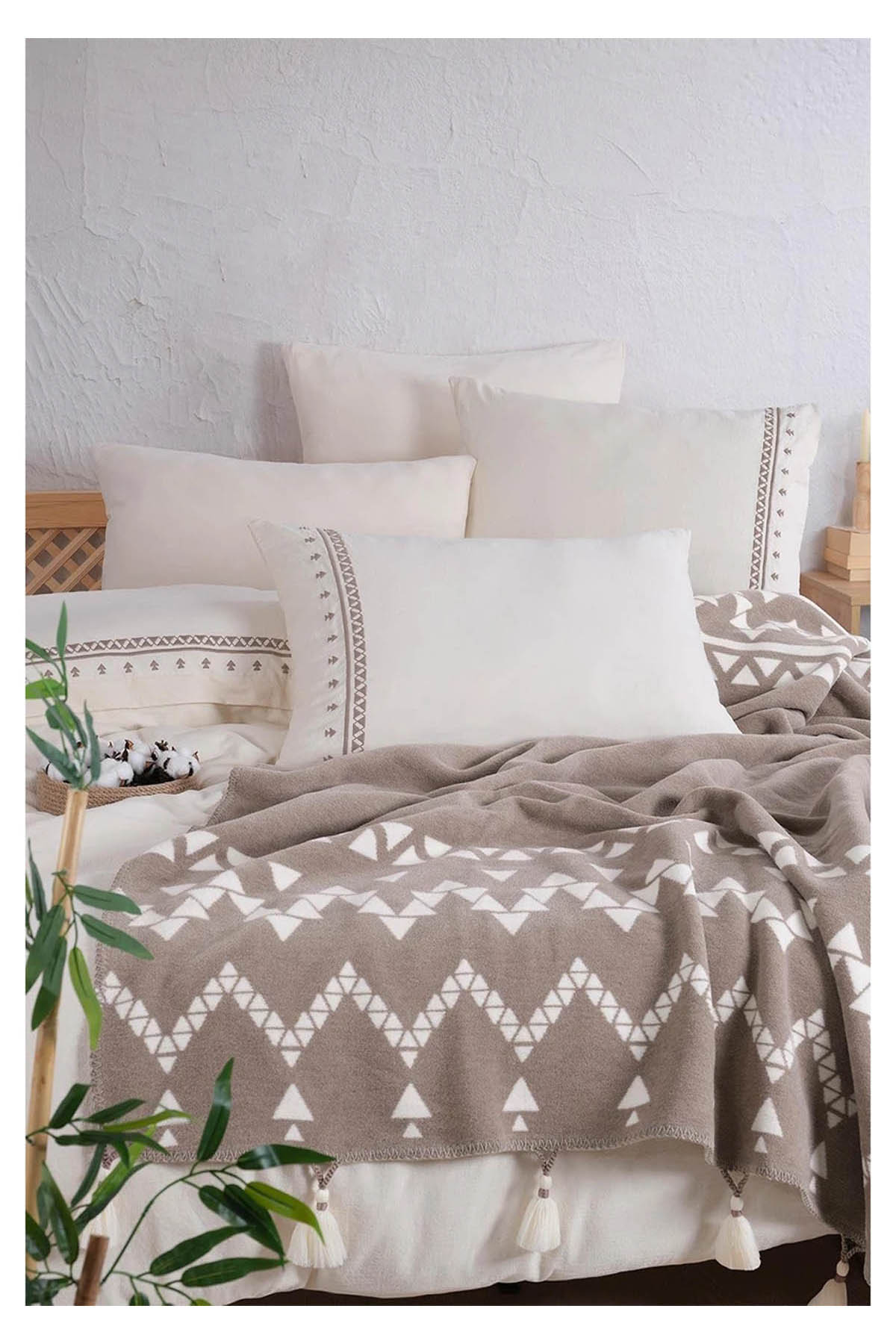 İyi Geceler Keops Battaniyeli Çift Kişilik Nevresim Takımı - Vizon