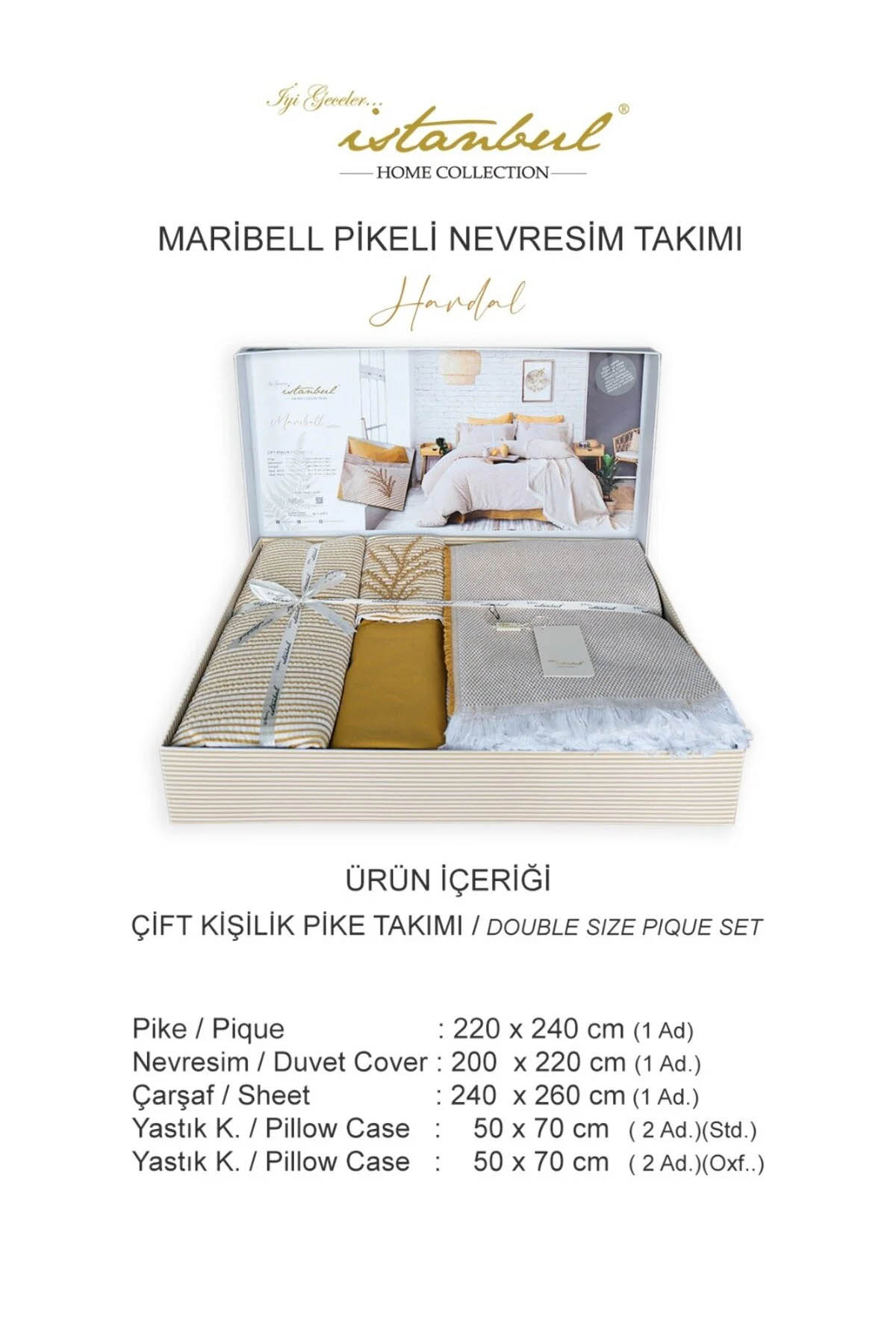 İyi Geceler Maribell %100 Pamuklu Çift Kişilik 7 Parça Pikeli Nevresim Takımı Mürdüm - Mürdüm