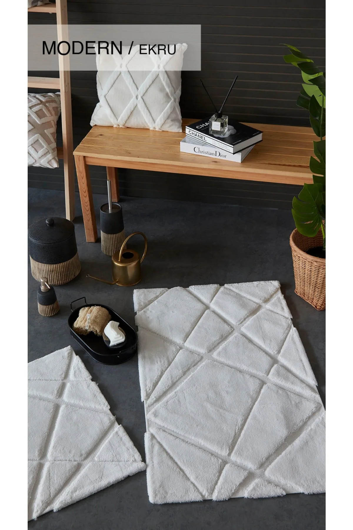 İyi Geceler Modern Pamuklu 2 Li Paspas Seti - Ekru