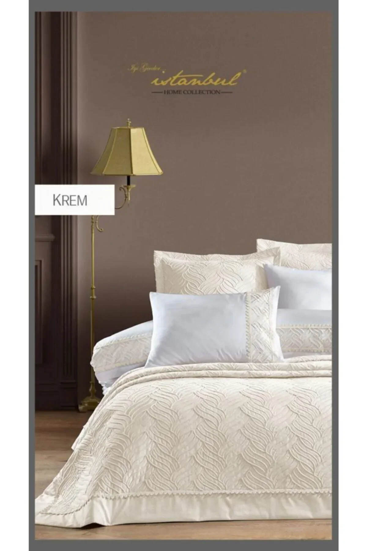 İyi Geceler Talia Çift Kişilik 7 Parça Yatak Örtüsü Seti - Ekru İyi Geceler Talia Çift Kişilik 7 Parça Yatak Örtüsü Seti - Ekru