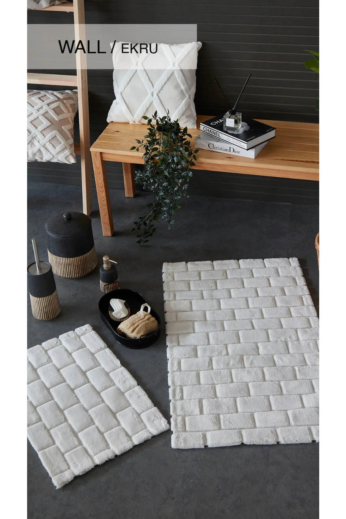 İyi Geceler Wall Ekru Pamuklu 2 Li Paspas Seti - Ekru