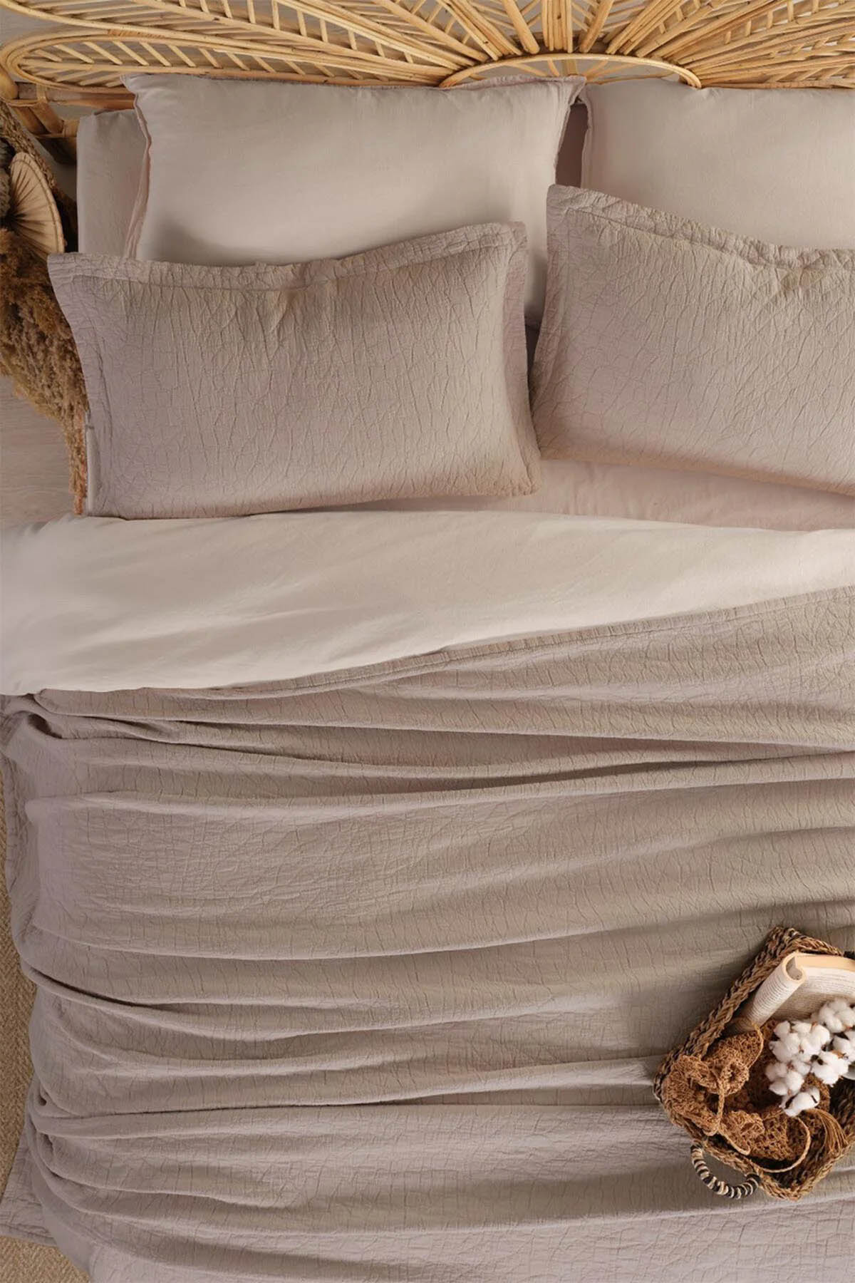 İyi Geceler Zen Stone Çift Kişilik %100 Pamuk Yatak Örtüsü Seti - Bej