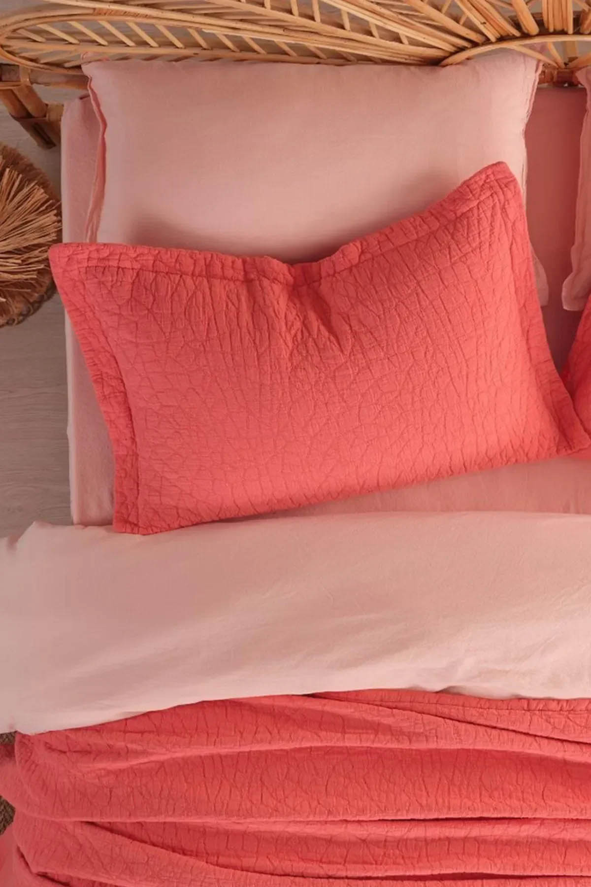 İyi Geceler Zen Stone Çift Kişilik %100 Pamuk Yatak Örtüsü Seti - Turuncu