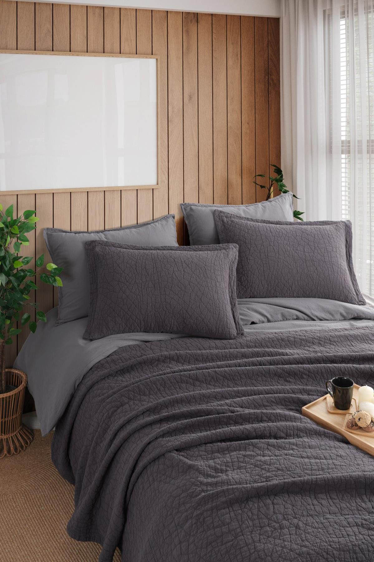 İyi Geceler Zen Stone Tek Kişilik Yatak Örtüsü Seti - Antrasit