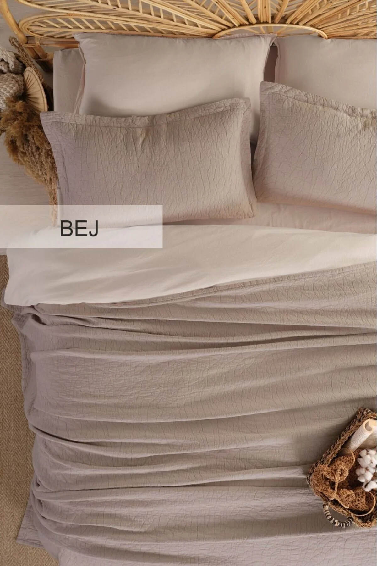 İyi Geceler Zen Stone Tek Kişilik Yatak Örtüsü Seti - Bej