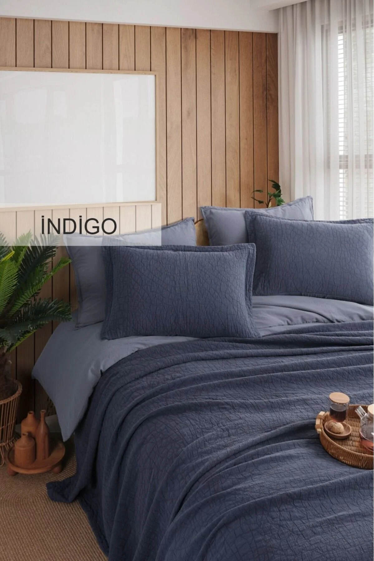İyi Geceler Zen Stone Tek Kişilik Yatak Örtüsü Seti - İndigo