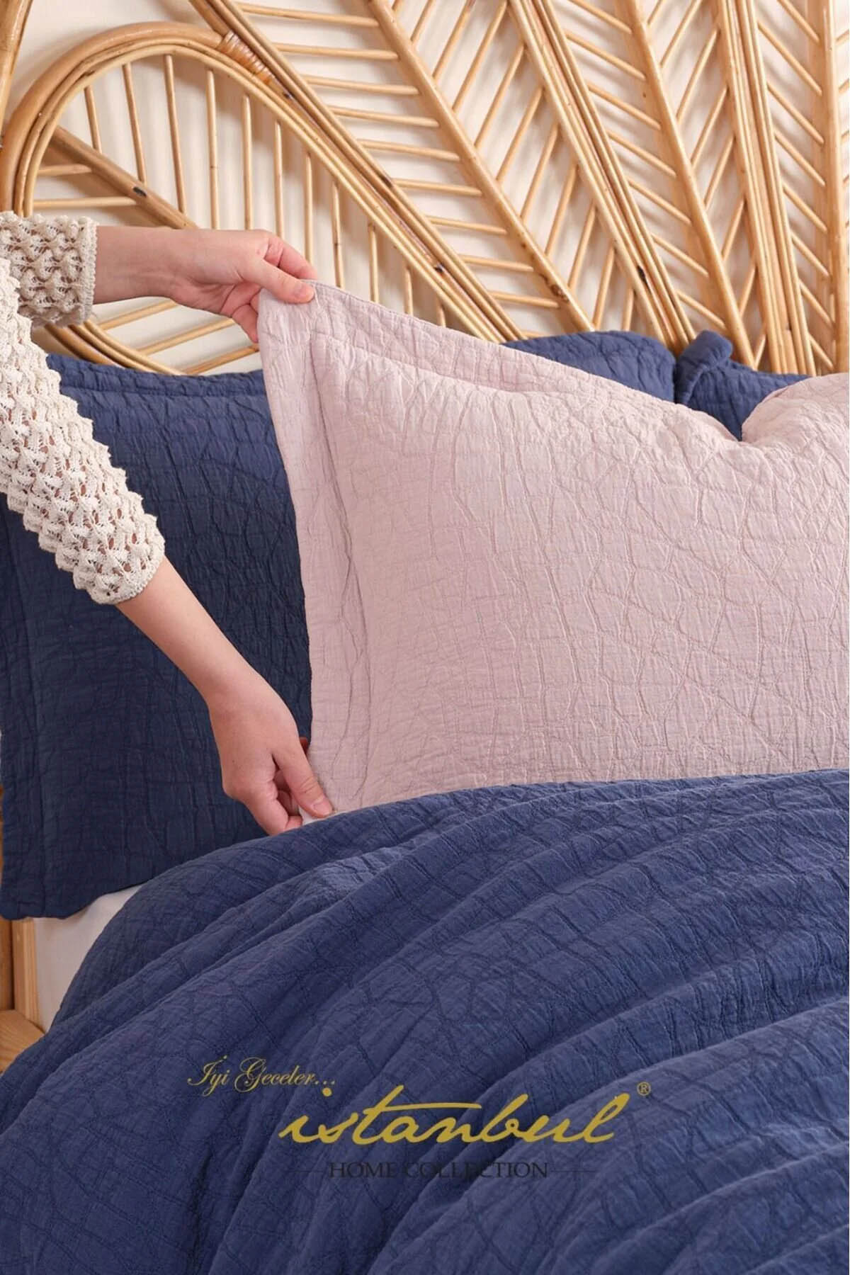 İyi Geceler Zen Stone Tek Kişilik Yatak Örtüsü Seti - İndigo