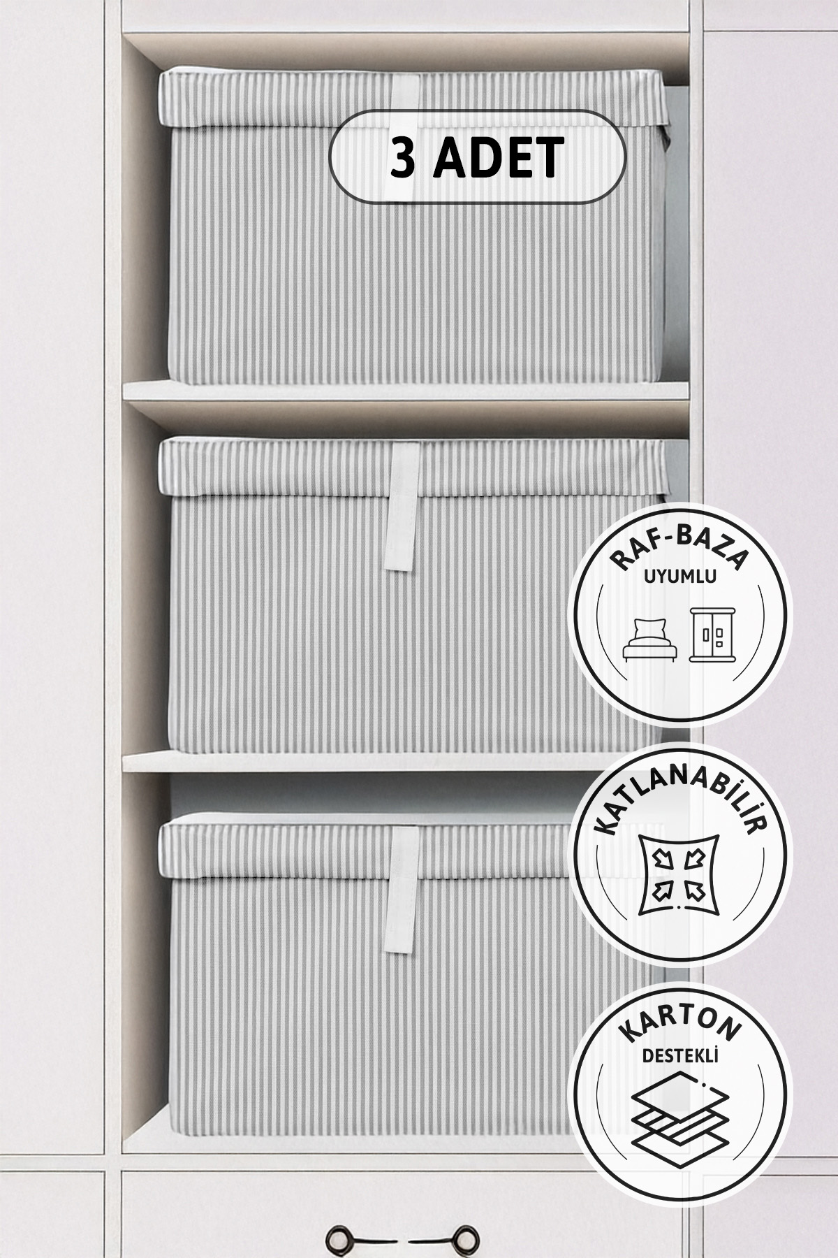 Kapaklı Baza 3lü Hurç 50x40x19 - Gri Kapaklı Baza 3lü Hurç 50x40x19 - Gri