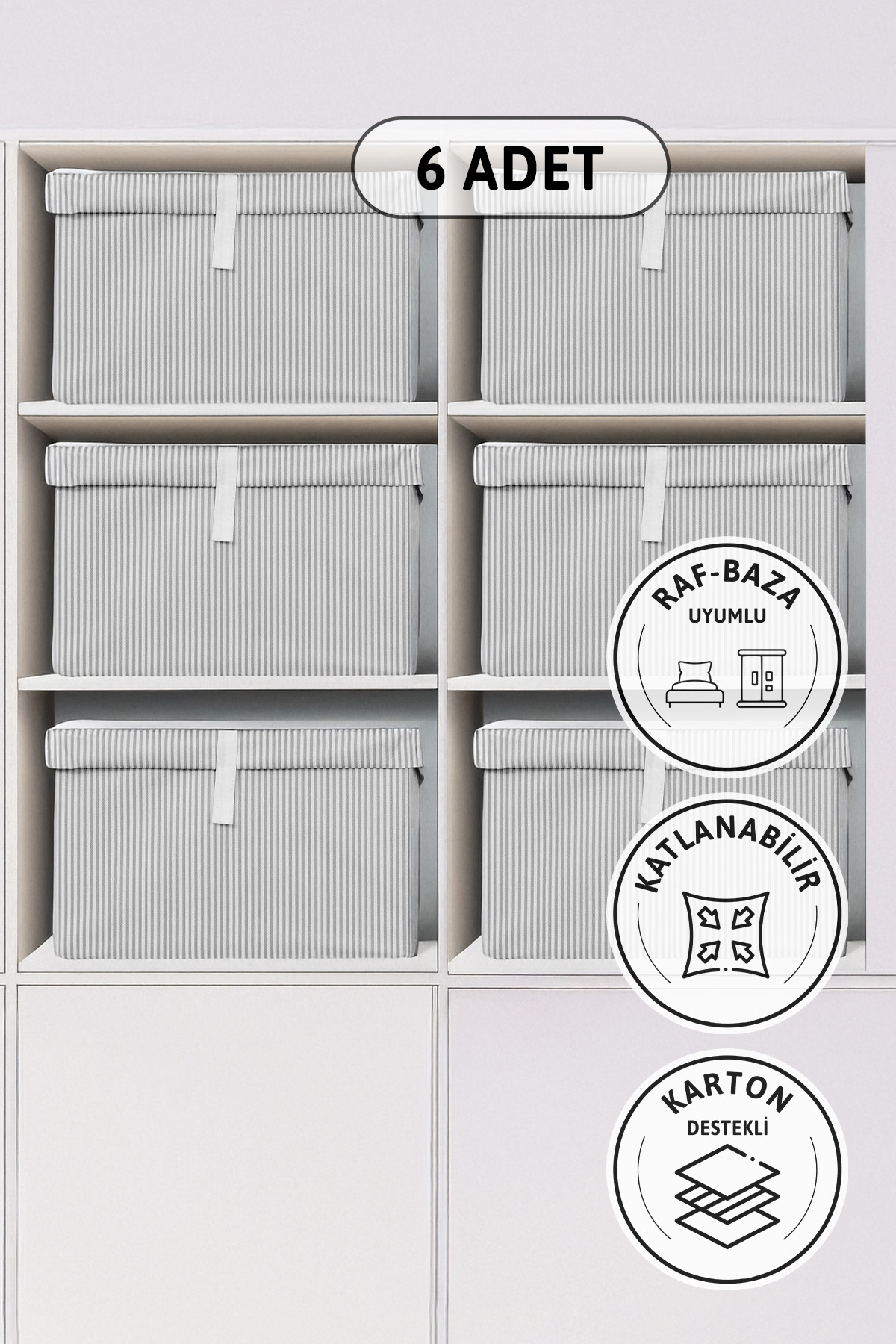 Kapaklı Baza 6'lı Hurç ⁠50x40x19 - Gri