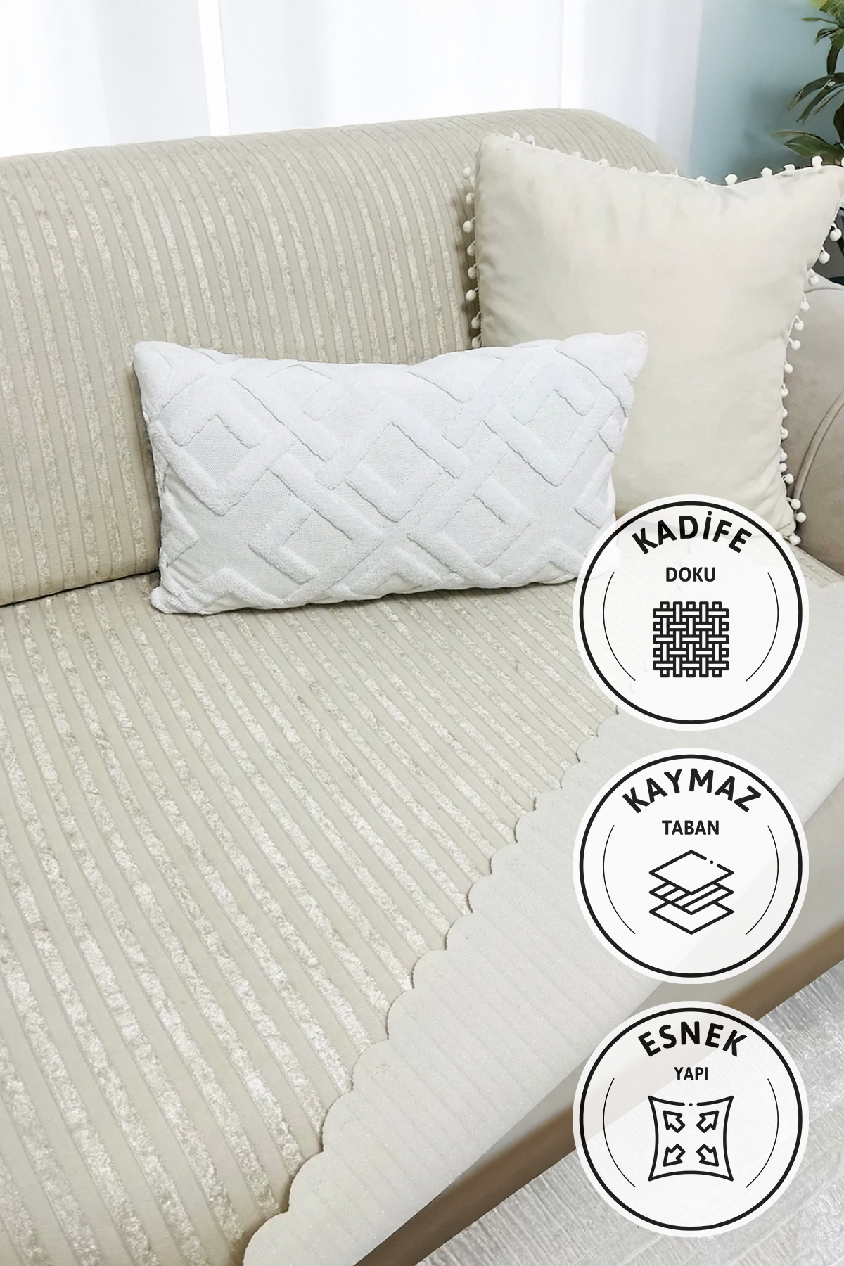 Kaymaz Taban Süngerli Kadife Koltuk 170x210 Krem Kaymaz Taban Süngerli Kadife Koltuk 170x210 Krem