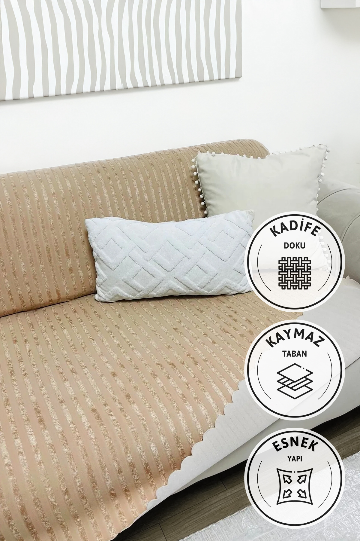 Kaymaz Taban Süngerli Kadife Koltuk170x210 - Vizon Kaymaz Taban Süngerli Kadife Koltuk170x210 - Vizon