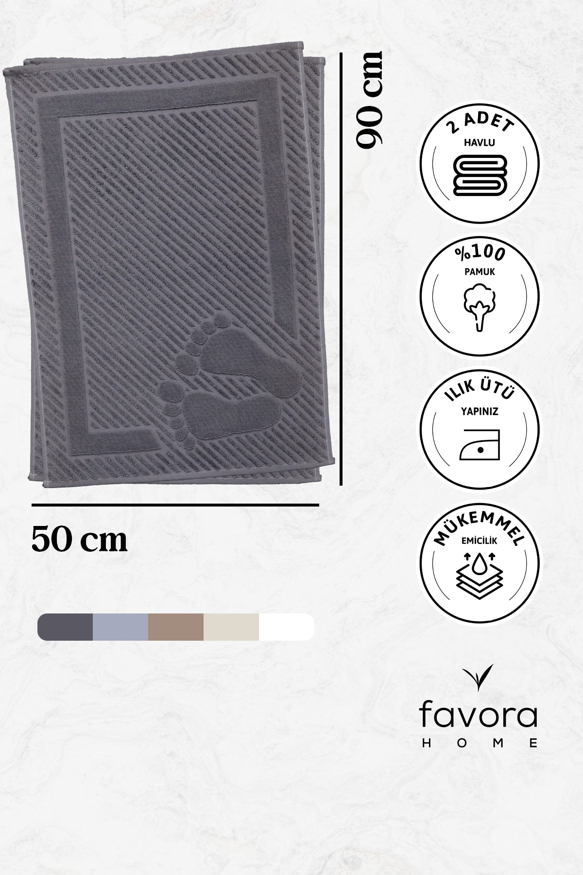 Leoline %100 Pamuk Premium 2'li Ayak Havlusu - Antrasit Leoline %100 Pamuk Premium 2'li Ayak Havlusu - Antrasit