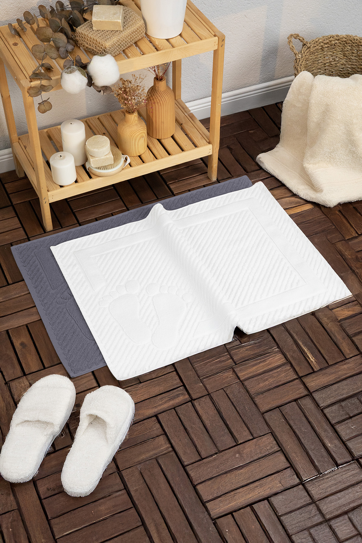 Leoline %100 Pamuk 2li Ayak Havlusu - Beyaz-Antras Leoline %100 Pamuk 2li Ayak Havlusu - Beyaz-Antras