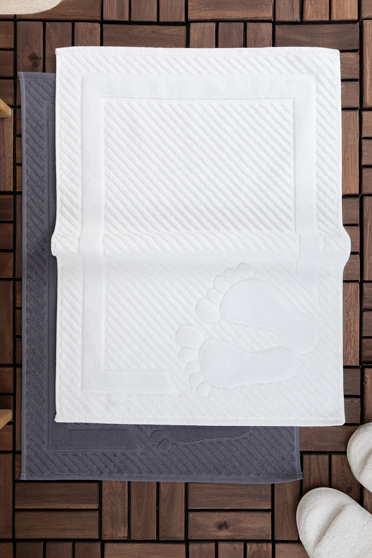 Leoline %100 Pamuk 2li Ayak Havlusu - Beyaz-Antras Leoline %100 Pamuk 2li Ayak Havlusu - Beyaz-Antras