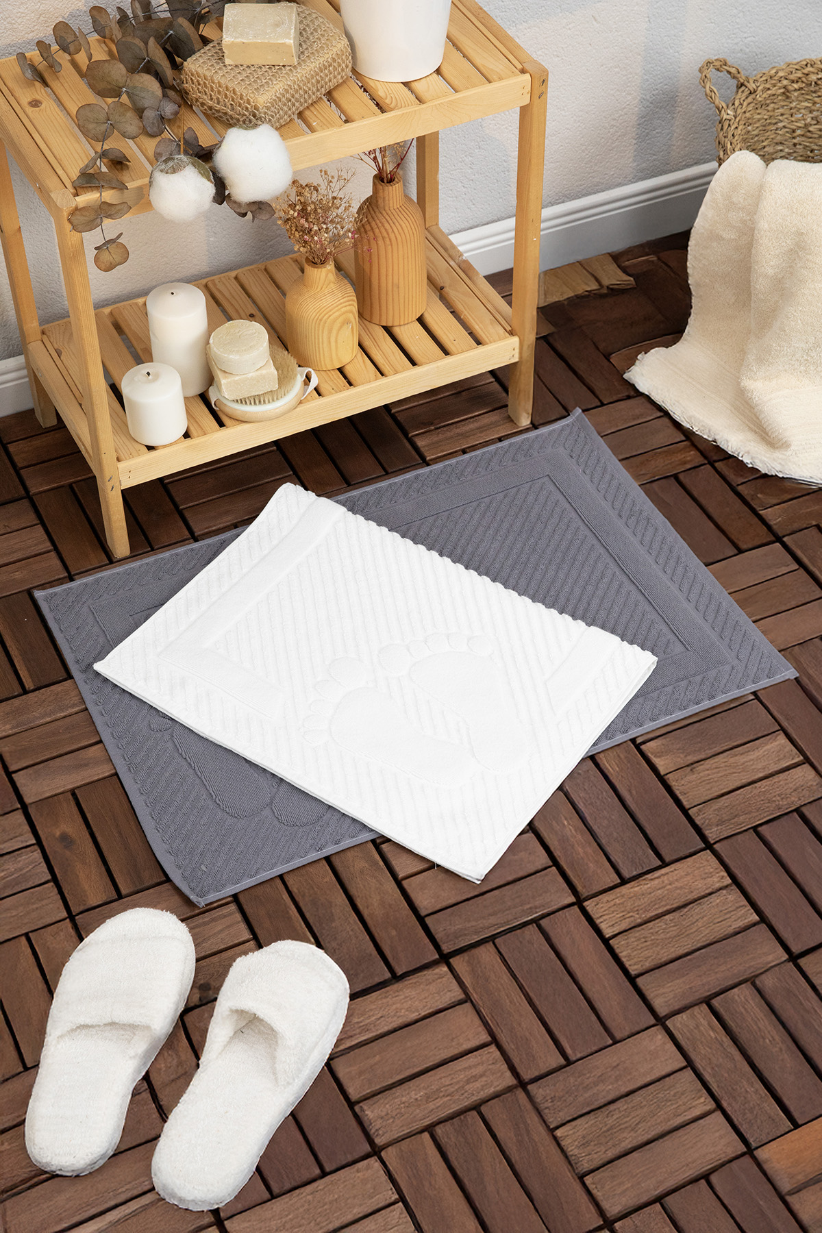 Leoline %100 Pamuk 2li Ayak Havlusu - Beyaz-Antras Leoline %100 Pamuk 2li Ayak Havlusu - Beyaz-Antras