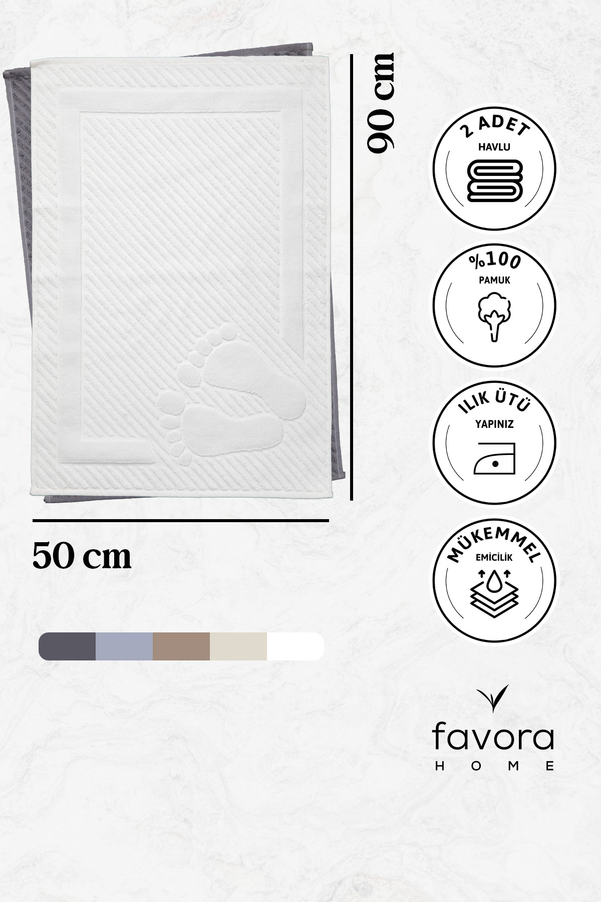Leoline %100 Pamuk Premium 2'li Ayak Havlusu - Beyaz - Antrasit