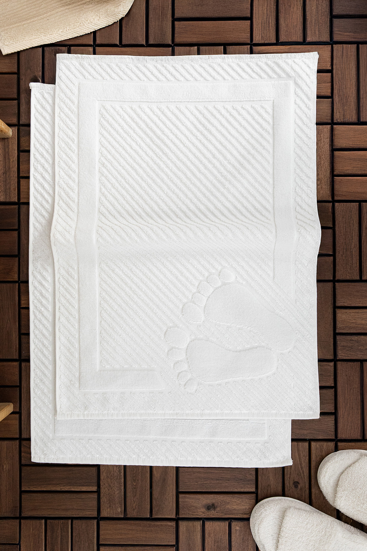 Leoline %100 Pamuk Premium 2'li Ayak Havlusu - Beyaz