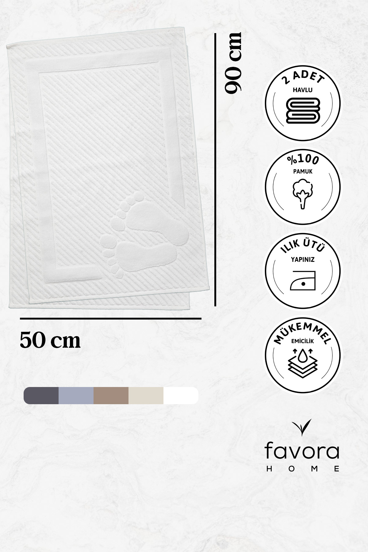 Leoline %100 Pamuk Premium 2'li Ayak Havlusu - Beyaz