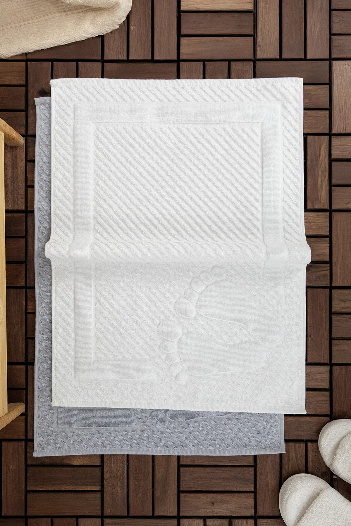 Leoline %100 Pamuk Premium 2li Ayak Havlusu - Gri - Beyaz Leoline %100 Pamuk Premium 2li Ayak Havlusu - Gri - Beyaz