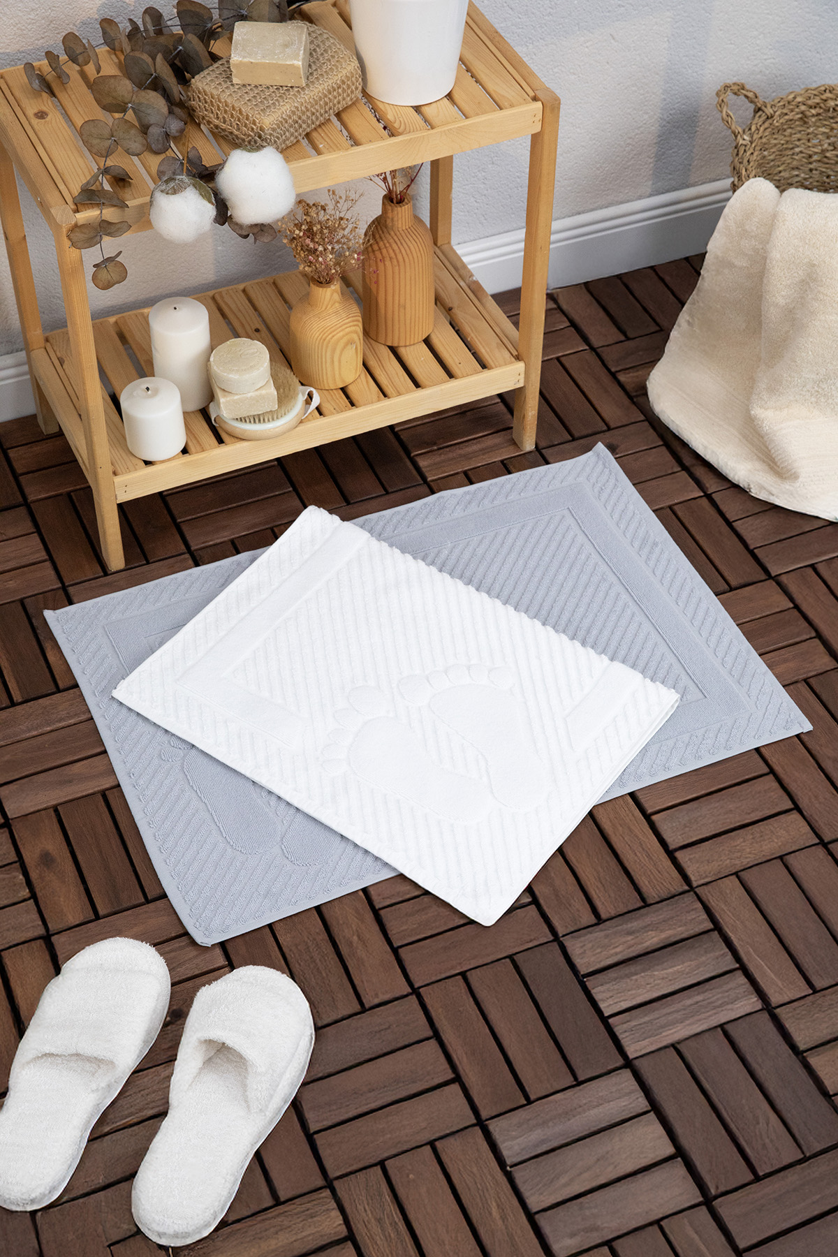 Leoline %100 Pamuk Premium 2li Ayak Havlusu - Gri - Beyaz Leoline %100 Pamuk Premium 2li Ayak Havlusu - Gri - Beyaz