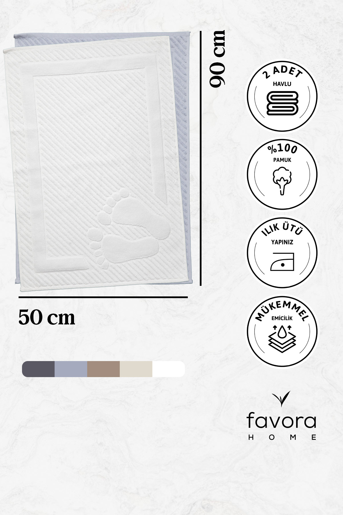 Leoline %100 Pamuk Premium 2'li Ayak Havlusu - Gri - Beyaz