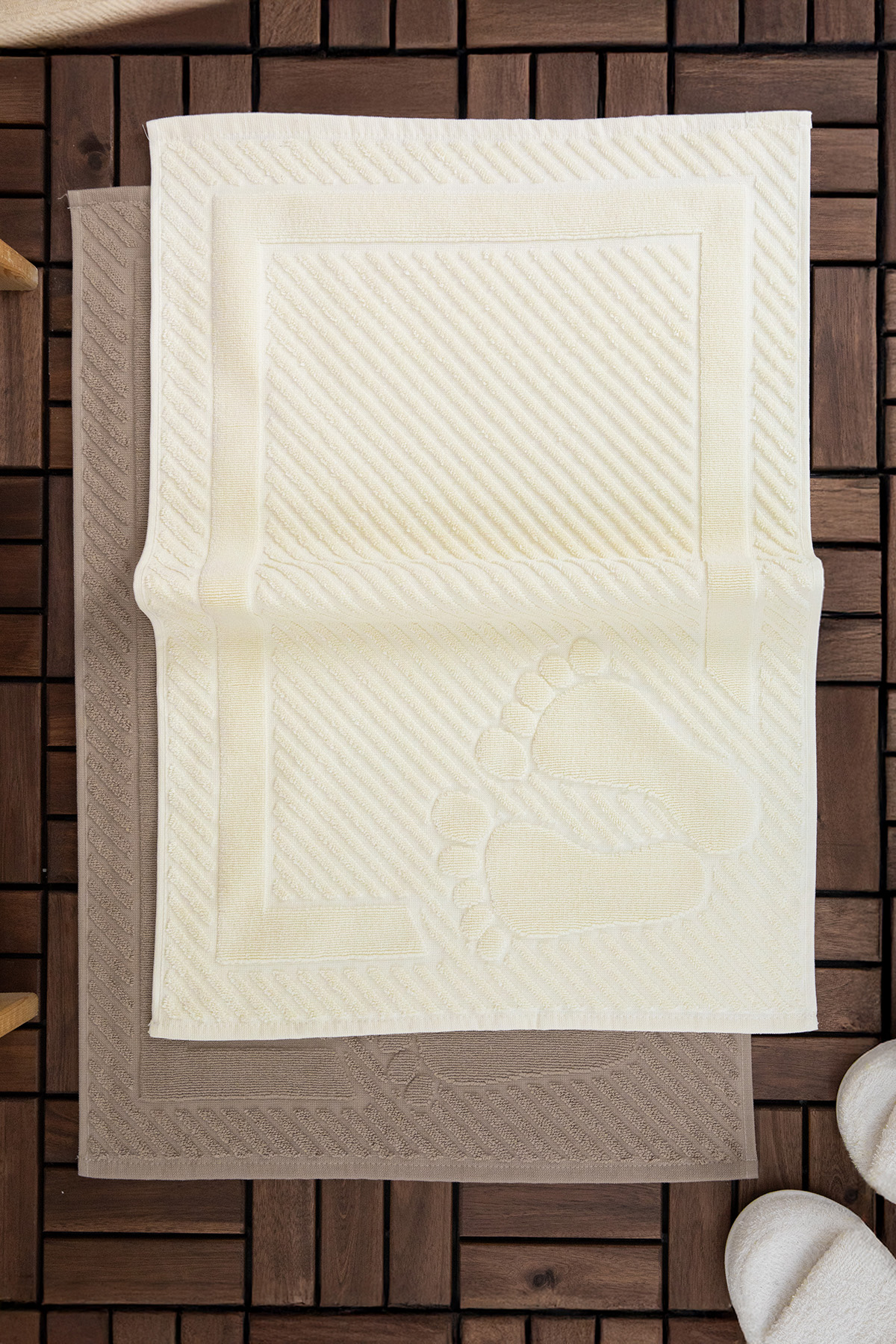 Leoline %100 Pamuk 2li Ayak Havlusu - Kahve - Bej Leoline %100 Pamuk 2li Ayak Havlusu - Kahve - Bej