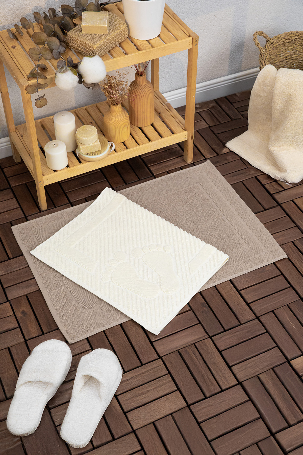 Leoline %100 Pamuk 2li Ayak Havlusu - Kahve - Bej Leoline %100 Pamuk 2li Ayak Havlusu - Kahve - Bej