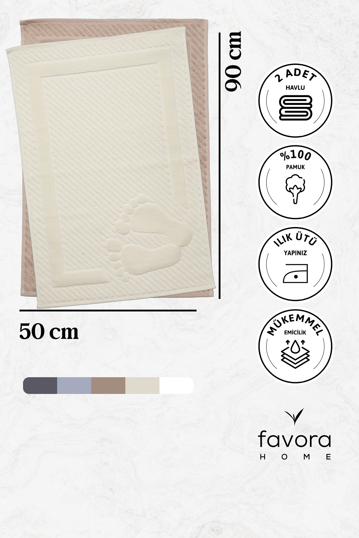 Leoline %100 Pamuk Premium 2'li Ayak Havlusu - Kahve - Krem