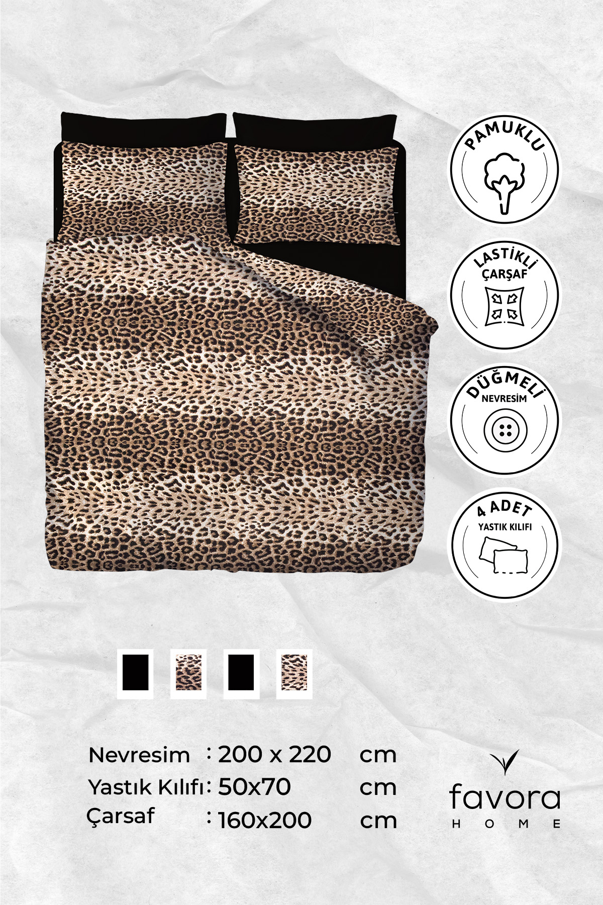 Leopar Desenli Lastikli Çarşaflı Çift Kişilik Nevresim Takımı Leopar Desenli Lastikli Çarşaflı Çift Kişilik Nevresim Takımı