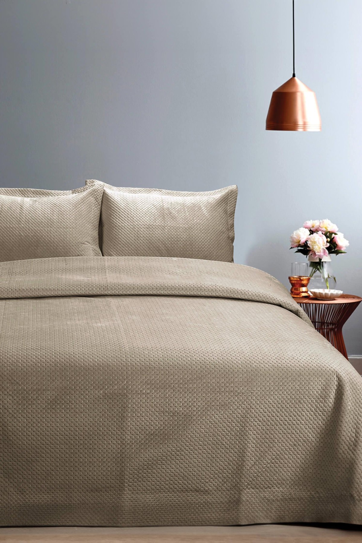 Lidia Çift Kişilik Yatak Örtüsü Takımı - Vizon Lidia Çift Kişilik Yatak Örtüsü Takımı - Vizon