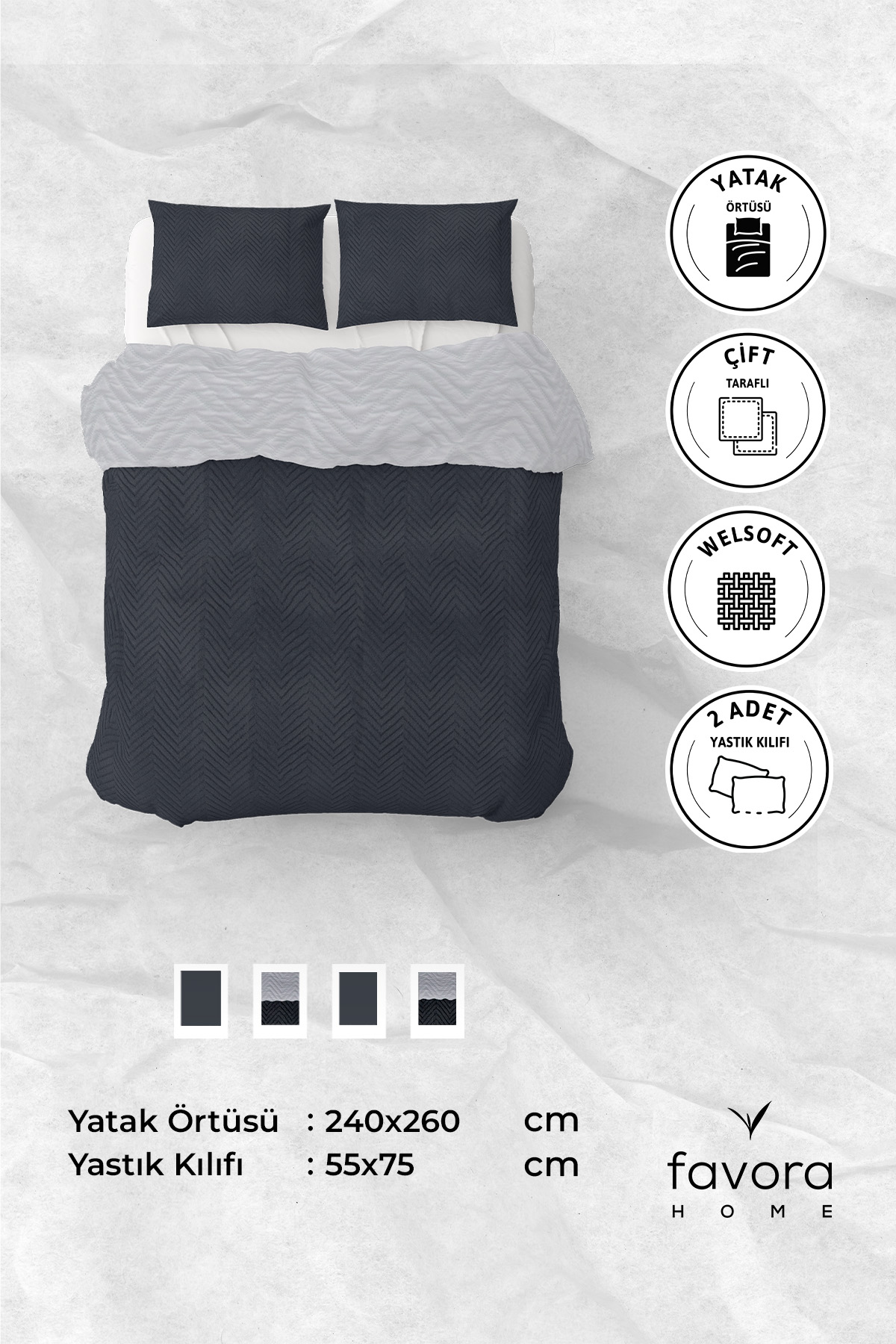 Liena Wellsoft Çift Taraflı 4 Mevsim Çift Kişilik Yatak Örtüsü - Antrasit Liena Wellsoft Çift Taraflı 4 Mevsim Çift Kişilik Yatak Örtüsü - Antrasit