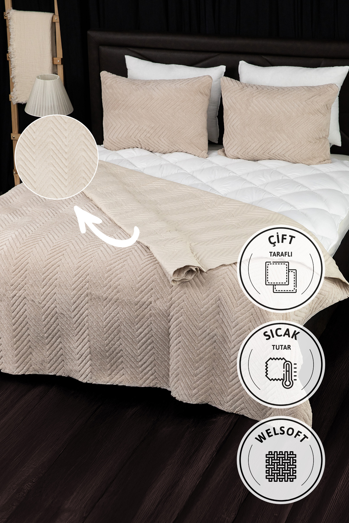 Liena Wellsoft Çift Taraflı 4 Mevsim Çift Kişilik Yatak Örtüsü - Bej Liena Wellsoft Çift Taraflı 4 Mevsim Çift Kişilik Yatak Örtüsü - Bej