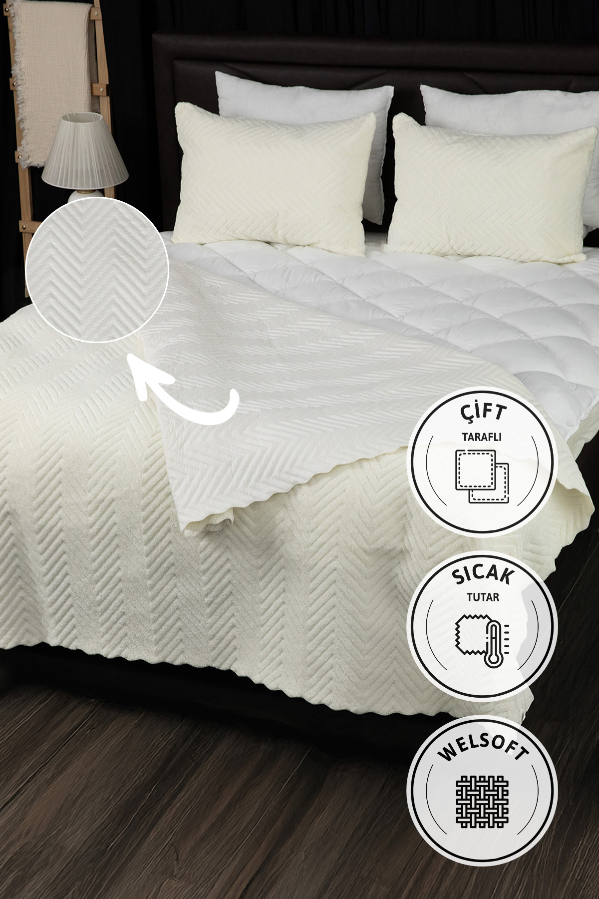 Liena Wellsoft Çift Taraflı 4 Mevsim Çift Kişilik Yatak Örtüsü - Krem Liena Wellsoft Çift Taraflı 4 Mevsim Çift Kişilik Yatak Örtüsü - Krem