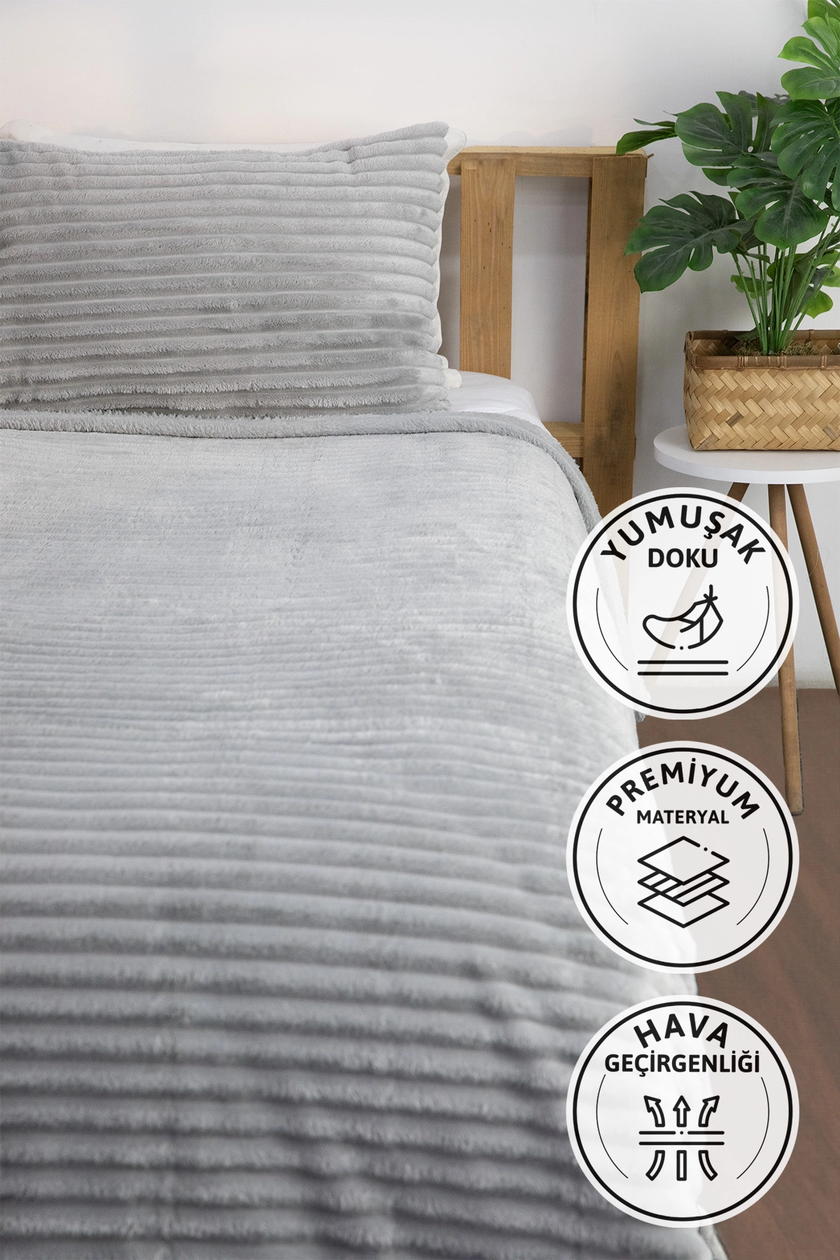 Linda 2 Parça Tek Kişilik Battaniye Seti - Gri Linda 2 Parça Tek Kişilik Battaniye Seti - Gri