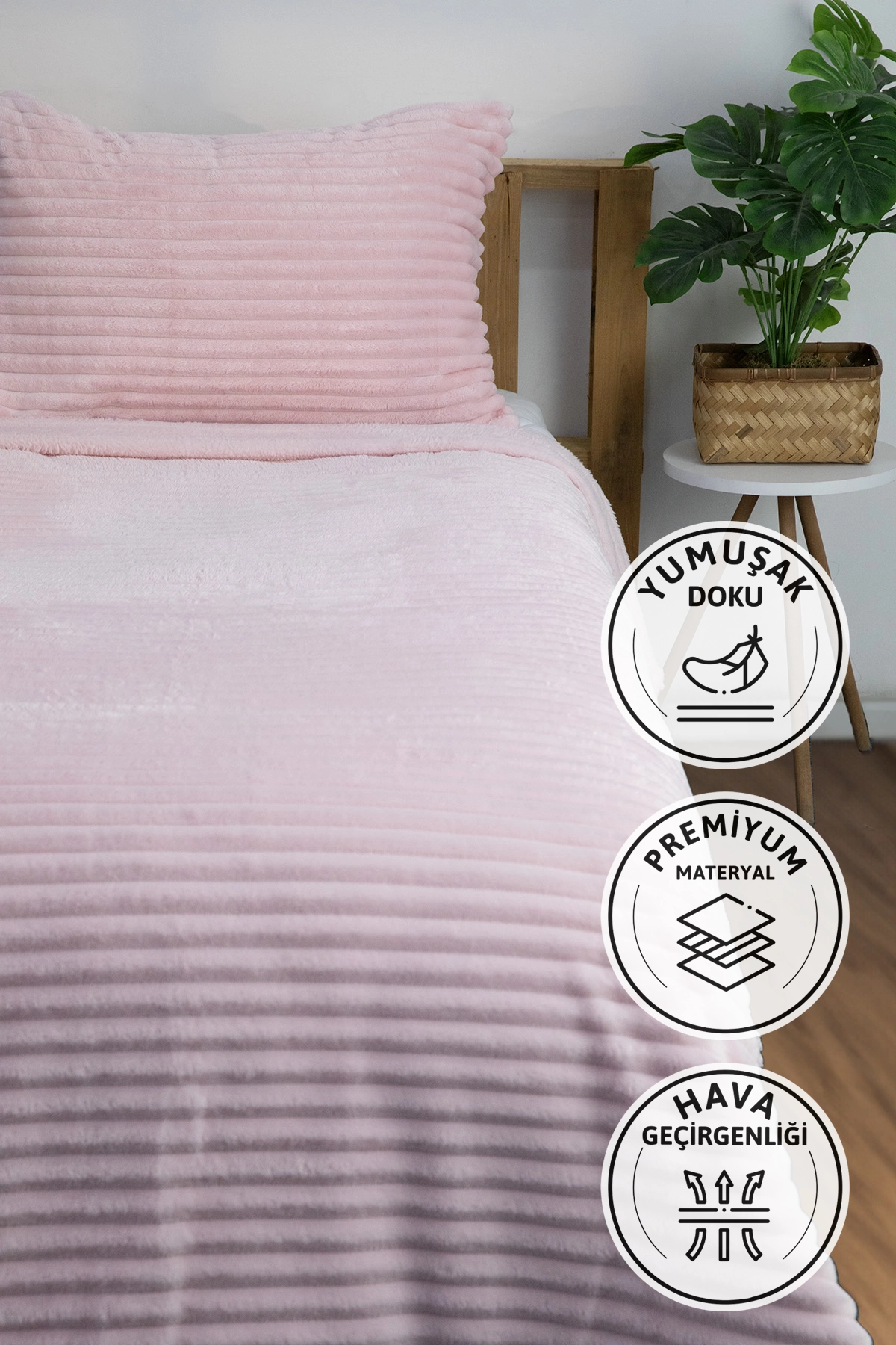 Linda 2 Parça Tek Kişilik Battaniye Seti - Pudra Linda 2 Parça Tek Kişilik Battaniye Seti - Pudra