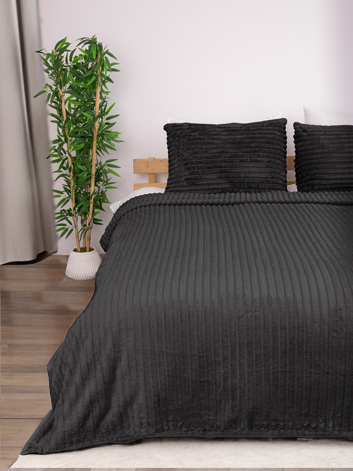 Linda 3 Parça Çift Kişilik Battaniye Seti - Antras Linda 3 Parça Çift Kişilik Battaniye Seti - Antras