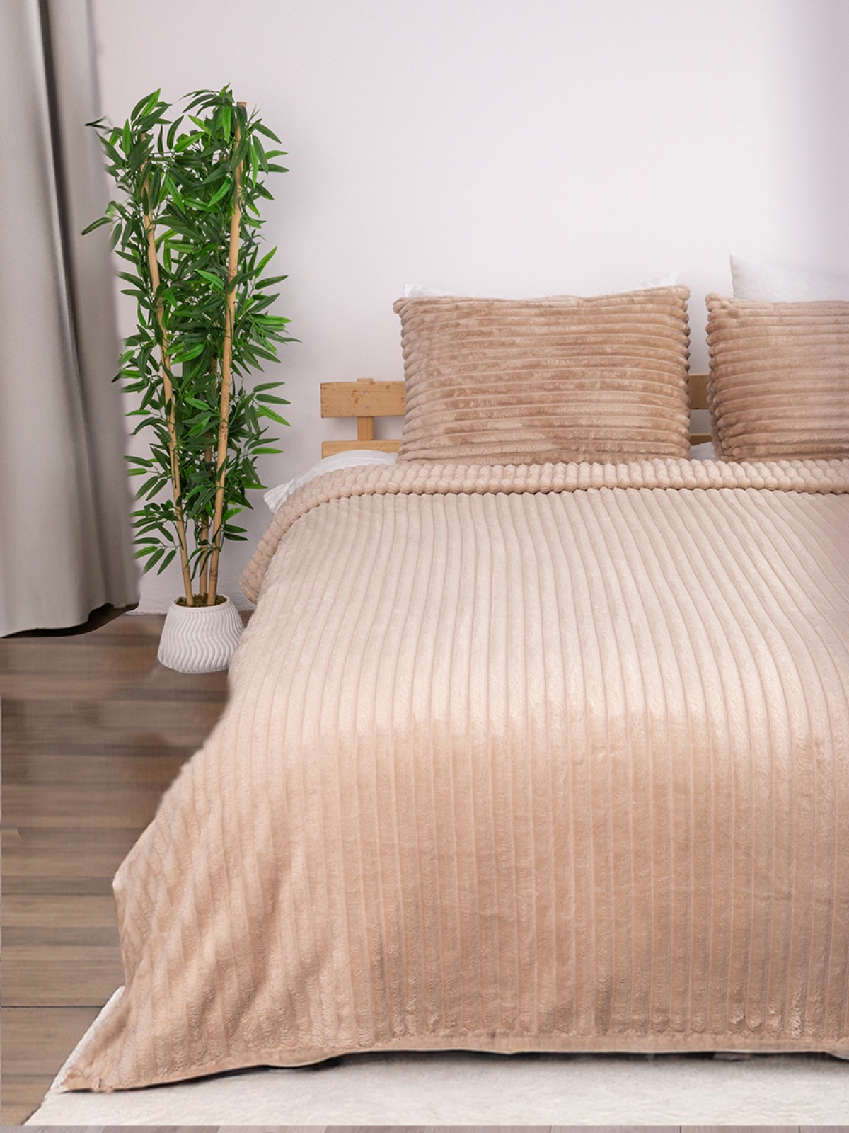 Linda 3 Parça Çift Kişilik Battaniye Seti - Vizon Linda 3 Parça Çift Kişilik Battaniye Seti - Vizon