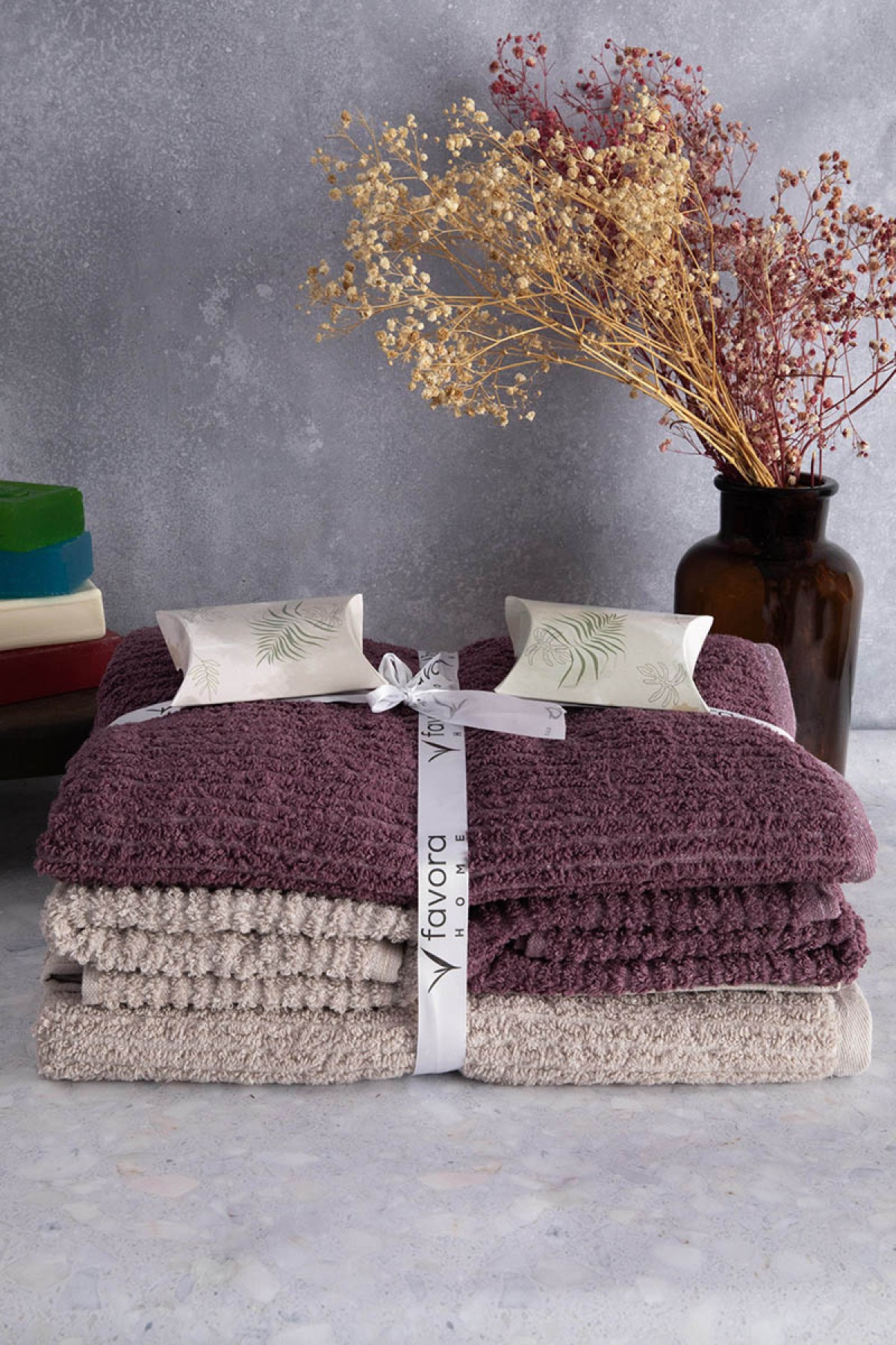 Line %100 Pamuk Luxury 6 Parça Havlu Hamam Seti - Bej Mürdüm Line %100 Pamuk Luxury 6 Parça Havlu Hamam Seti - Bej Mürdüm