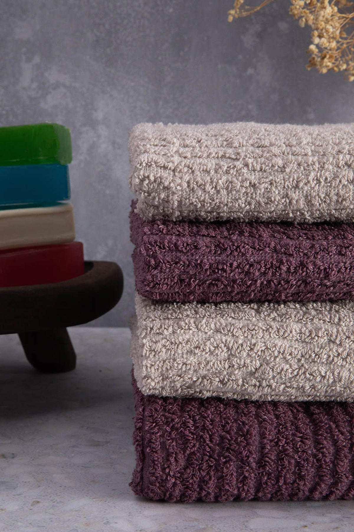 Line %100 Pamuk Luxury 6 Parça Havlu Hamam Seti - Bej Mürdüm Line %100 Pamuk Luxury 6 Parça Havlu Hamam Seti - Bej Mürdüm