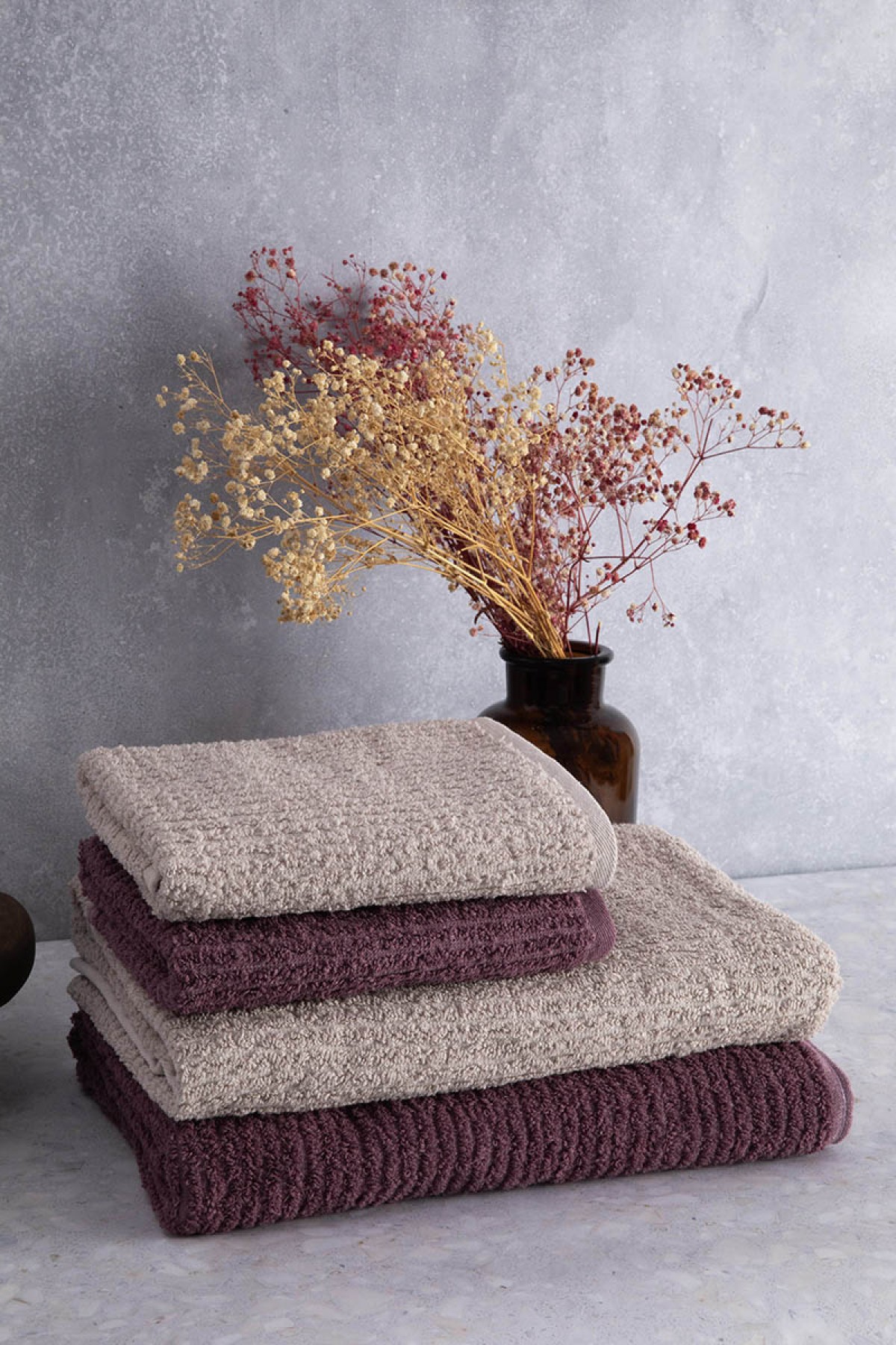 Line %100 Pamuk Luxury 6 Parça Havlu Hamam Seti - Bej Mürdüm Line %100 Pamuk Luxury 6 Parça Havlu Hamam Seti - Bej Mürdüm