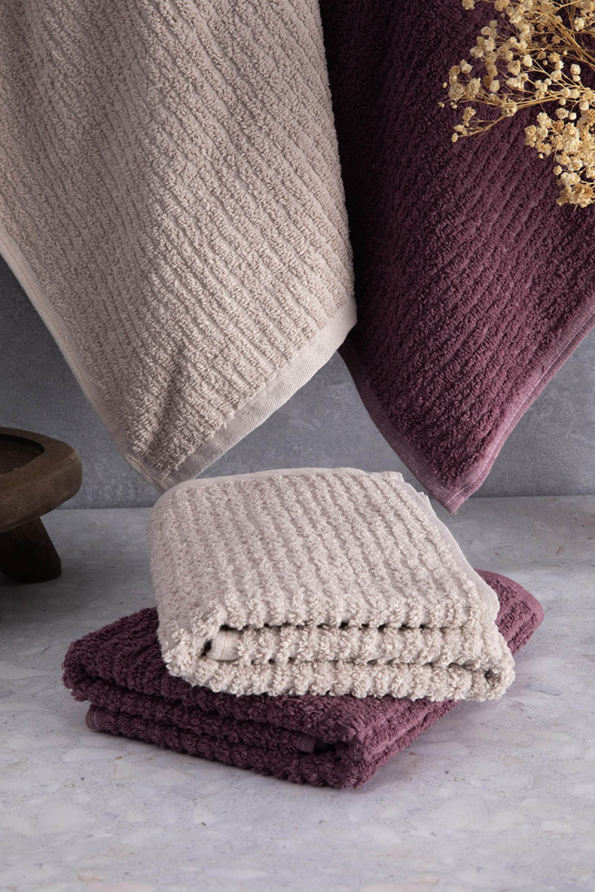 Line %100 Pamuk Luxury 6 Parça Havlu Hamam Seti - Bej Mürdüm Line %100 Pamuk Luxury 6 Parça Havlu Hamam Seti - Bej Mürdüm