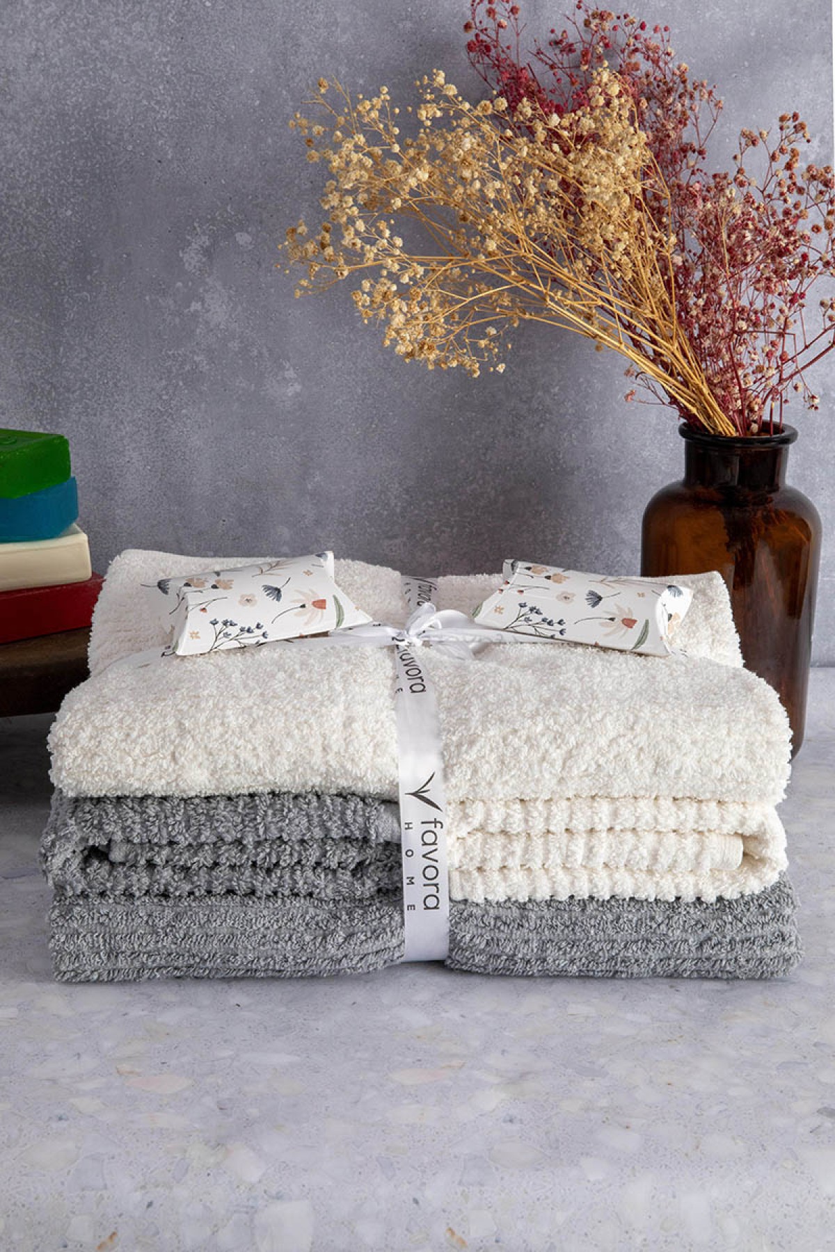 Line %100 Pamuk Luxury 6 Parça Havlu Hamam Seti - Gri Krem Line %100 Pamuk Luxury 6 Parça Havlu Hamam Seti - Gri Krem