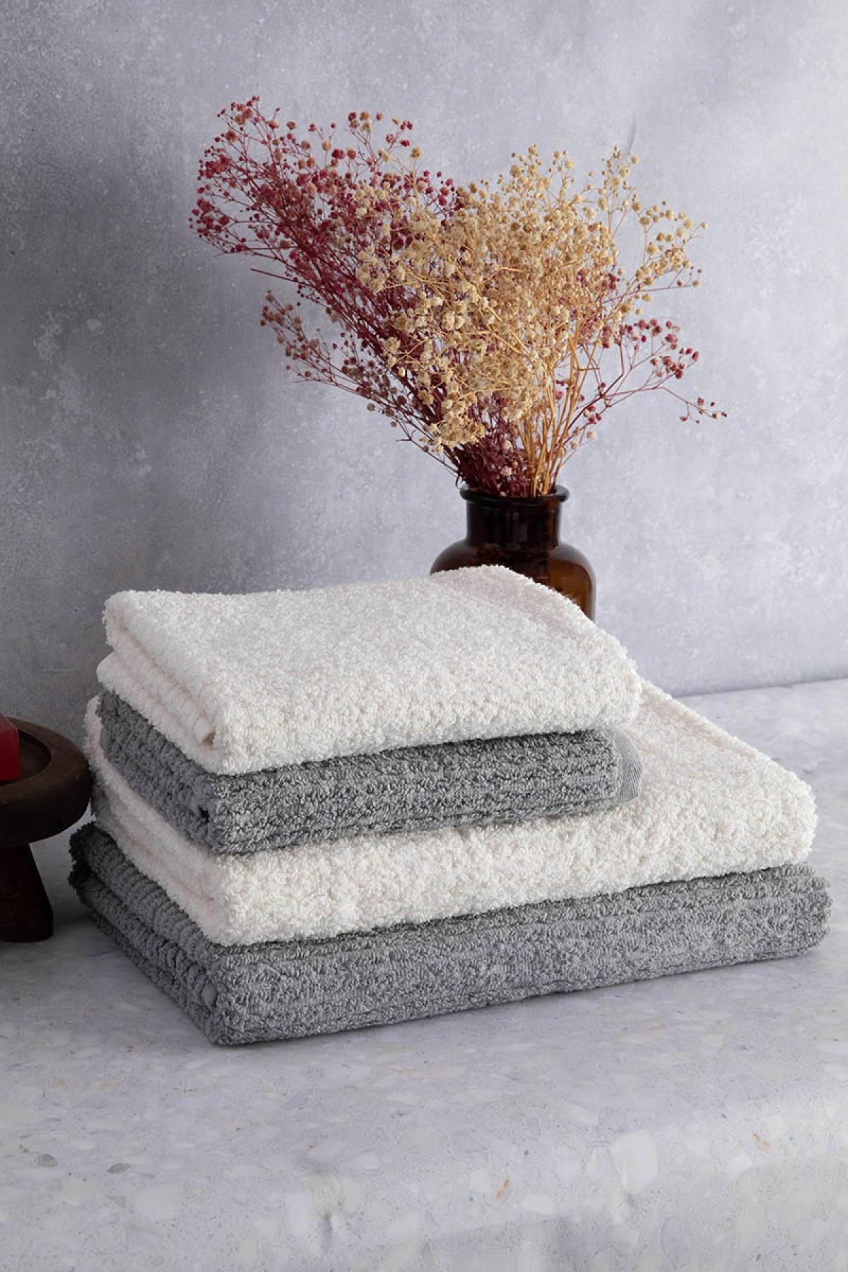 Line %100 Pamuk Luxury 6 Parça Havlu Hamam Seti - Gri Krem Line %100 Pamuk Luxury 6 Parça Havlu Hamam Seti - Gri Krem