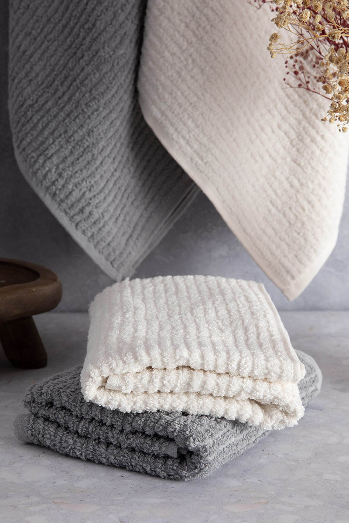 Line %100 Pamuk Luxury 6 Parça Havlu Hamam Seti - Gri Krem