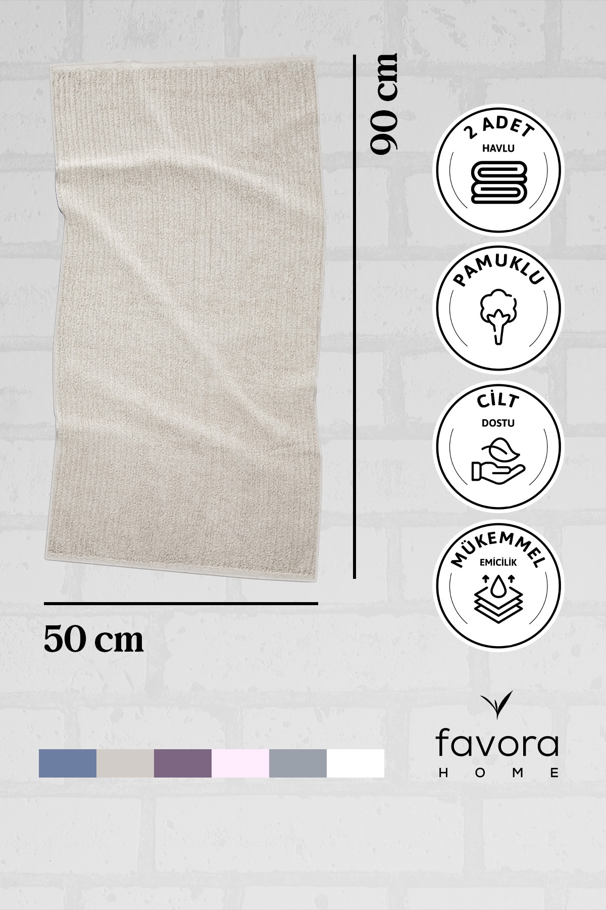 Line Luxury Pamuklu 2li El Yüz Havlusu 50x90 - Bej