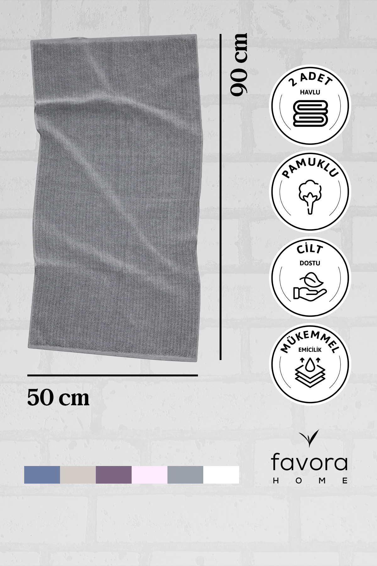 Line Luxury Pamuklu 2li El Yüz Havlusu 50x90 - Gri