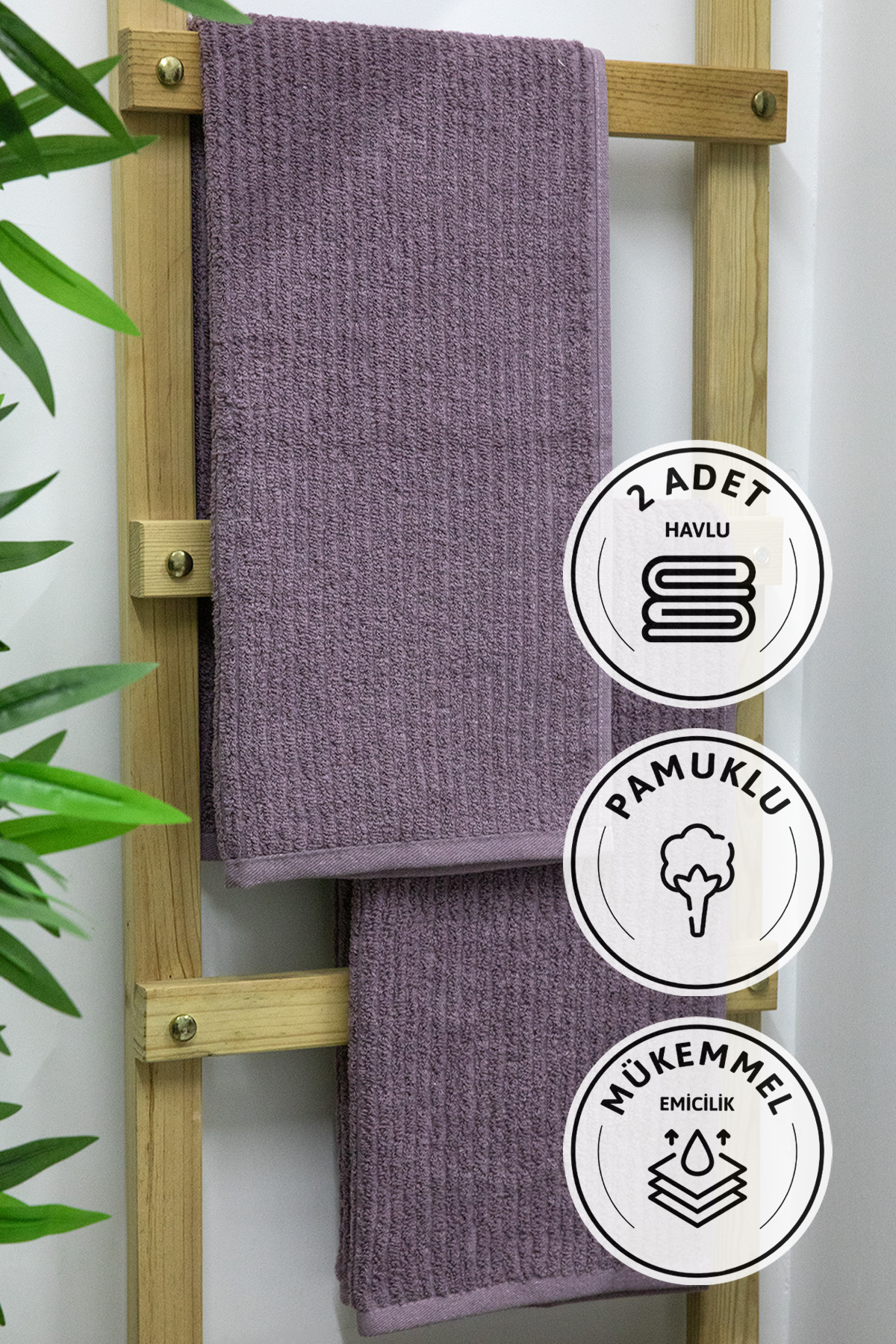Line Luxury Pamuklu 2li El Yüz Havlusu 50x90 - Mürdüm