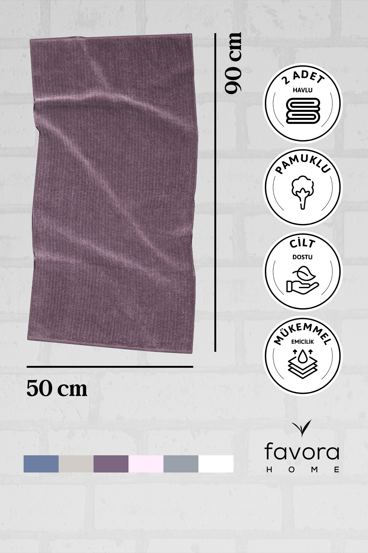 Line Luxury Pamuklu 2li El Yüz Havlusu 50x90 - Mürdüm